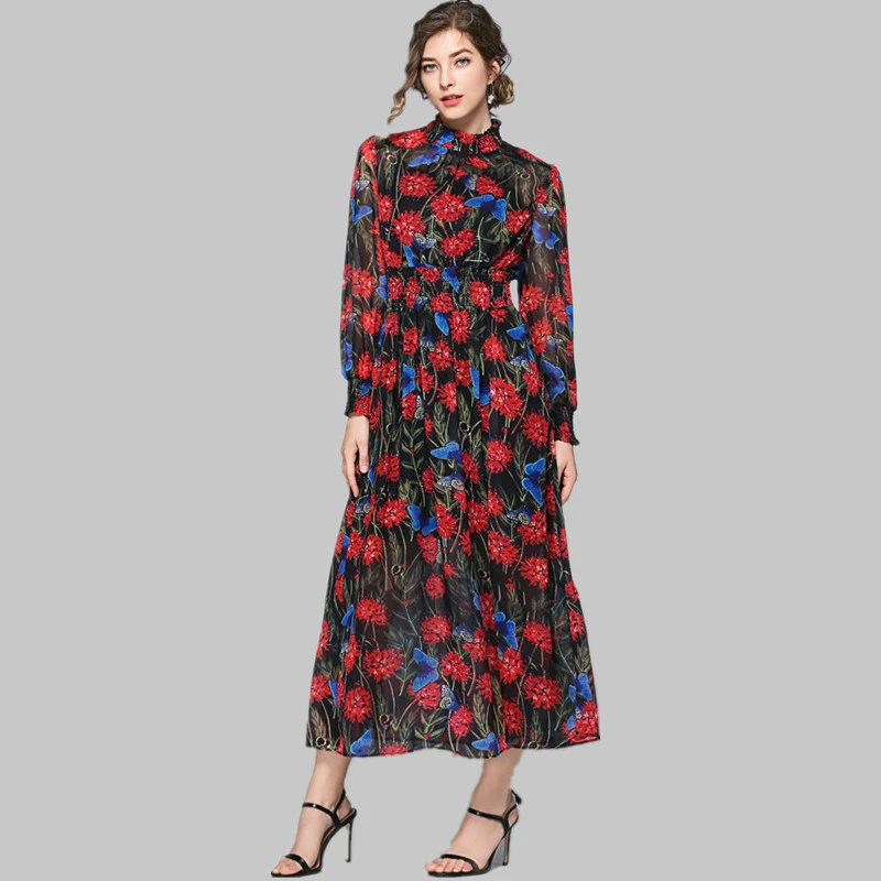 black long sleeve dress with flowers