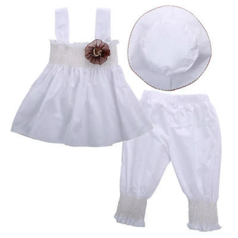 

2017 Fashion Newborn Baby Girls Lace White Princess Dress Tops+Pants+Hat 3pcs Kids Outfits Sets Bithday Gift Children Costume