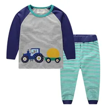 Jumping meter/новая одежда для мальчиков аппликация из хлопка с трактором, комплекты одежды с длинными рукавами для маленьких мальчиков осенне-весенние детские костюмы из 2 предметов