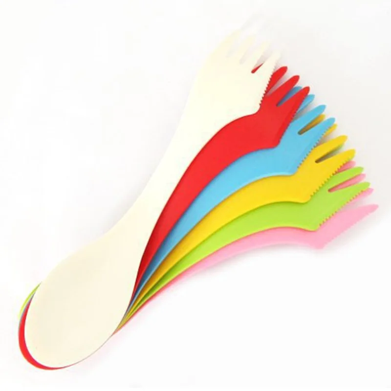 6 unids/set 3 en 1 vajilla al aire libre resistente al calor cuchara tenedor cuchillo que acampa yendo utensilios de plástico viajes Picnic Gadget P5