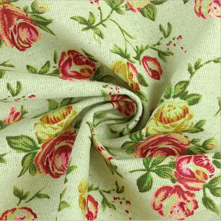 

100*150cm linen fabric pink rose printed nature Clothes,table cloth,bag etc.