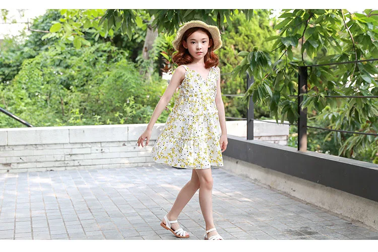 v-neck printed suspender dress baby big girls summer 2018 sundress clothing children kids dresses for girls party wear clothes (12)