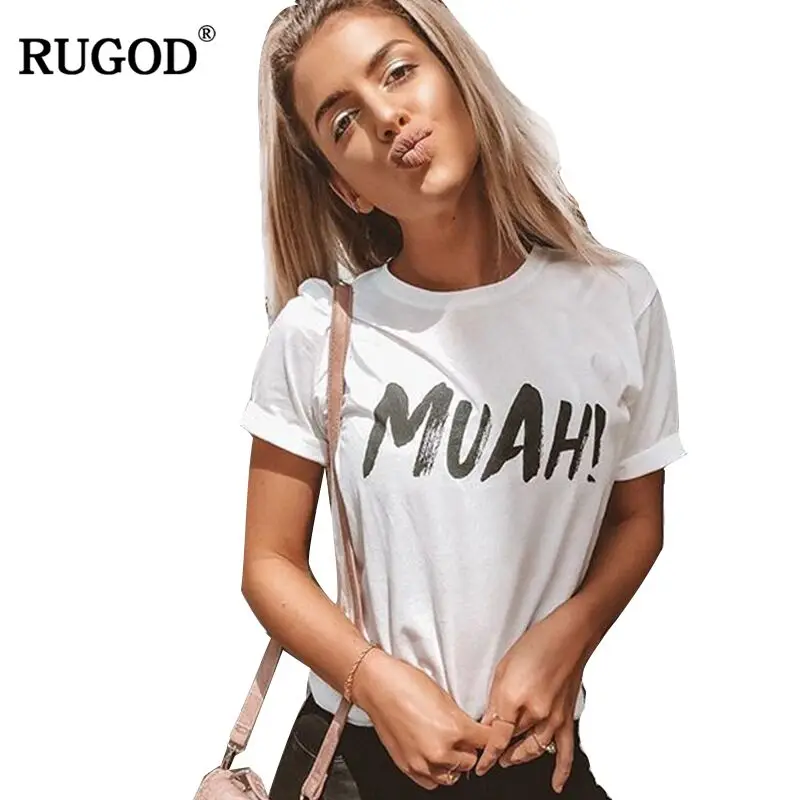 Рубашка RUGOD Женская хлопковая с надписью MUAH Повседневная белая блузка