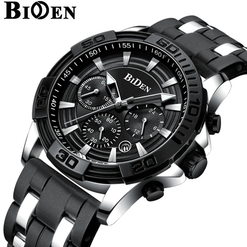 

2019 New Watches Men Luxury Brand BIDEN Chronograph Men Sports Watches Waterproof Silicone Quartz Men's Watch Relogio Masculino