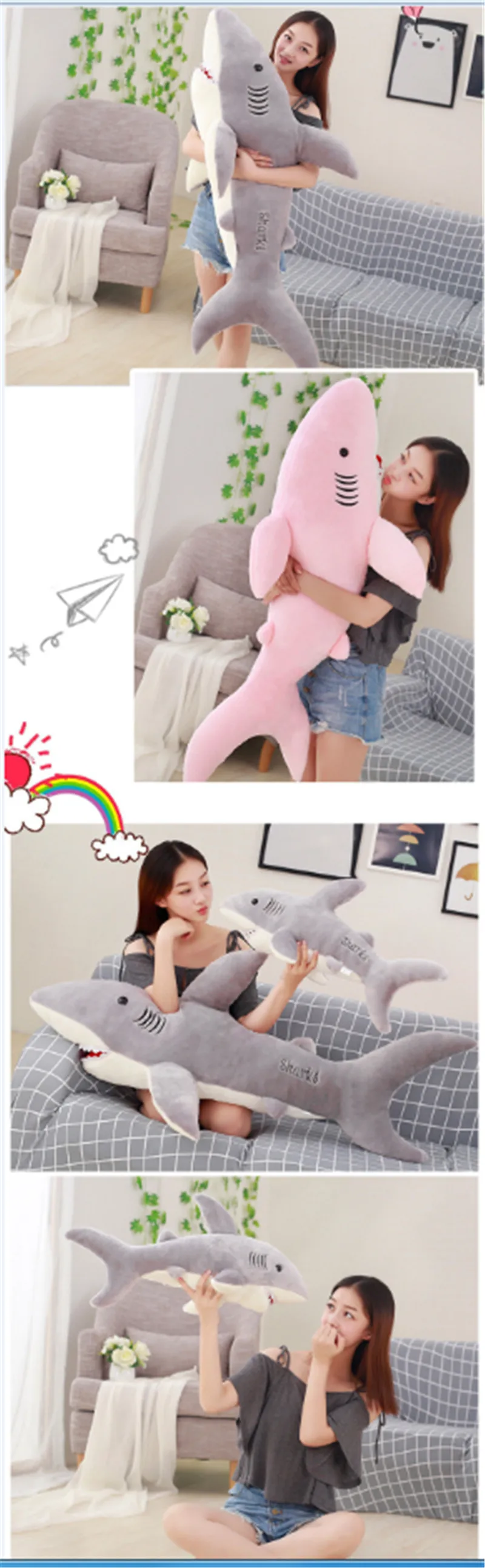  Giant Shark Plush Shark Whale Stuffed Fish Ocean Animals Kawaii Doll Toys For Children Kids Cartoon Toy Baby's Gift8