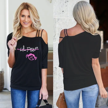 

T Shirt Women 2019 New Arrival Lil Peep Rip Printing Harajuku Summer T-shirt Off Shoulder Strap Women's Oversized Tshirt Fashion