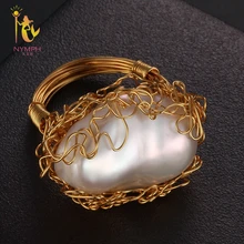 Nymph Pearl Кольца для Для женщин, хорошее ювелирное изделие, 13-14 мм искусственный жемчуг в стиле барокко обручальные кольца модные вечерние Подарочная коробка J314