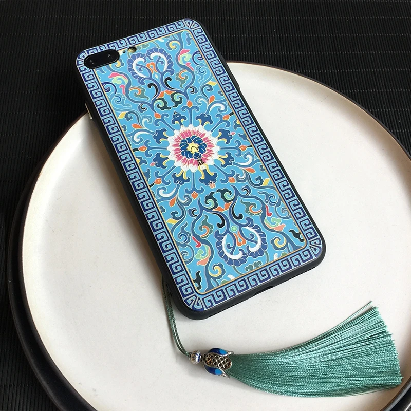 2pcs Traditional Chinese style cover For iPhone X Cloisonne flowers case for iPhone 6 6s 7 8 plus embossed hard phone shell