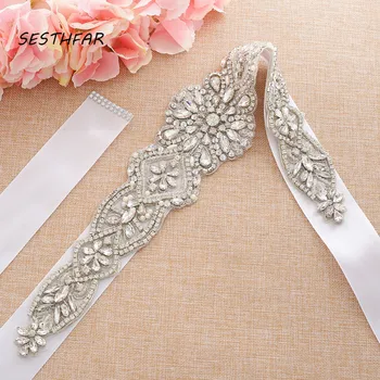 

Crystal Wedding Belt With Pearls Luxurious Rhinestones Satin Ribbons Bridal Belt Sash For Women Dresses J187S