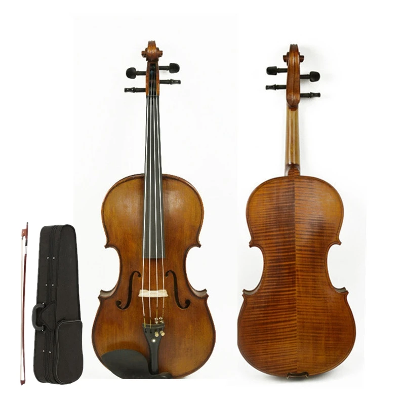 

Solid Wood Violin 4/4 Stripe Violino for Adult Students Beginner Case Mute Bow Strings