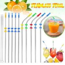 22 шт многоразовый металлический соломинки 304 из нержавеющей прочной изогнутой стали прямой изогнутый набор щеточек+ силиконовый рукав+ глушитель