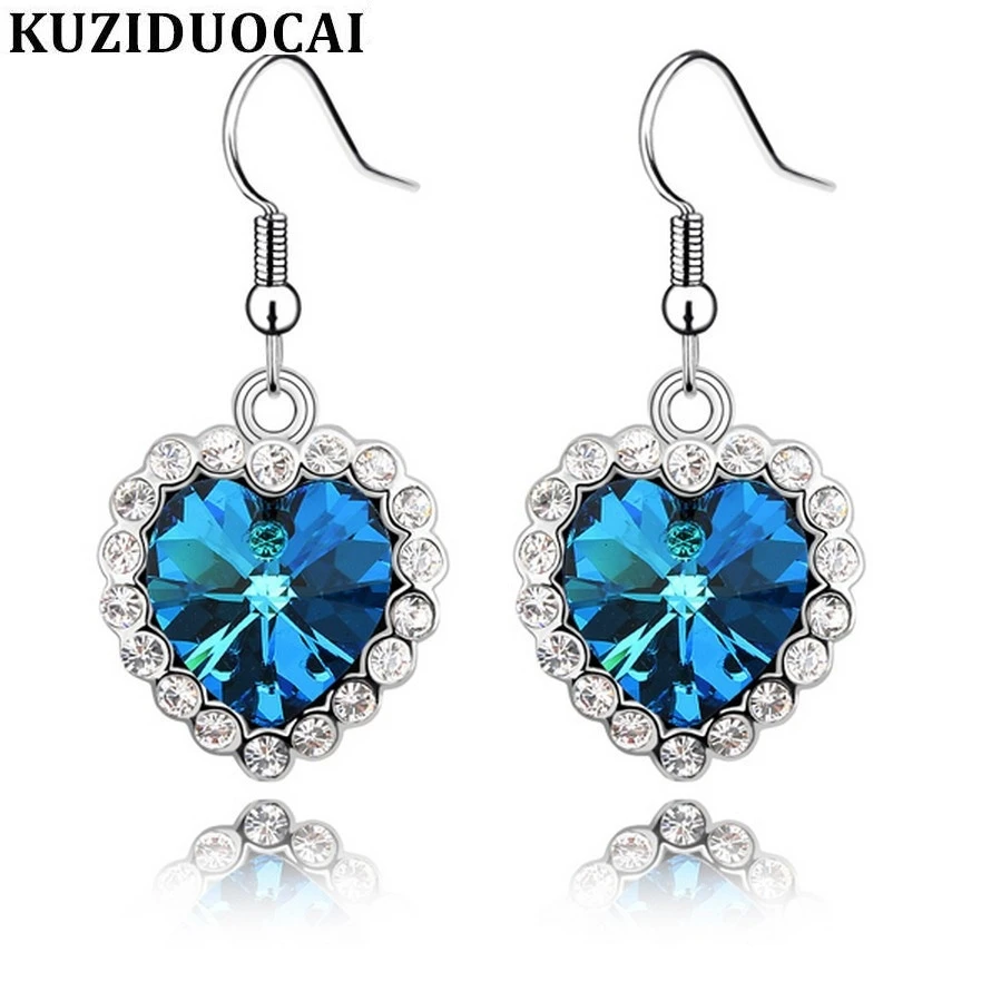 

Kuziduoci New Fashion Jewelry Classical Love Story Crystal Rhinestone Titanic Ocean Heart Drop Earrings For Women Brincos E-58