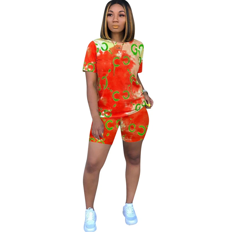 

2019 summer new jumpsuit two-piece fashion casual digital positioning print one-piece shorts suit