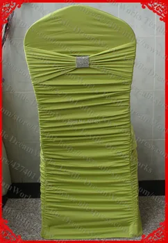 

NO.12 Olive Green Ruffled Lycra Chair Covers With Band And Silver Diamond Mesh Buckle For Wedding Decoration & Party