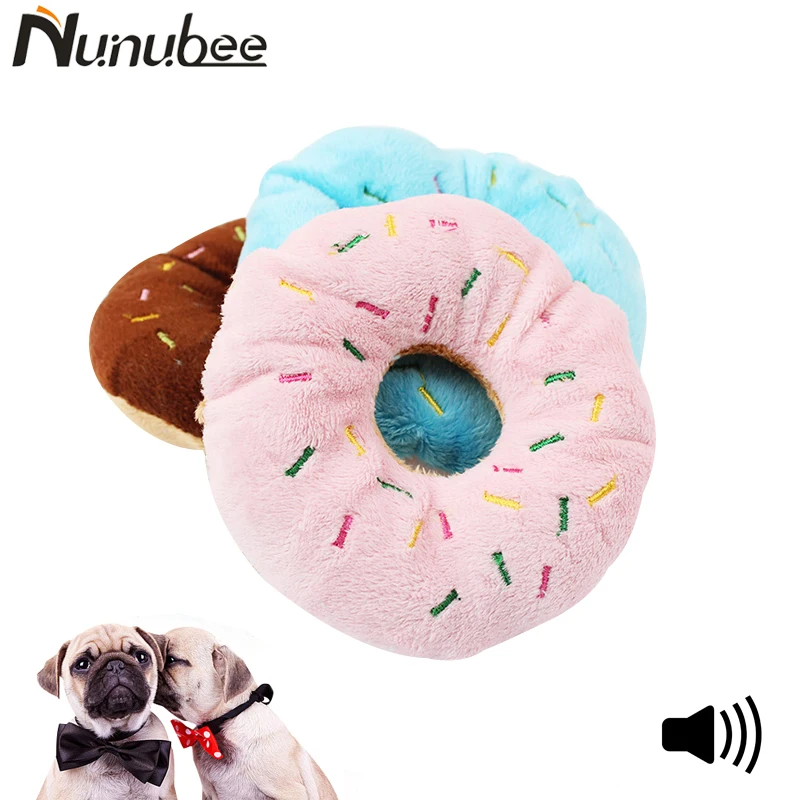 

Nunubee Soft Plush Pet Dog Toys Cute Donuts Squeaky Sound Toys for Small Puppy Dog Cats Peluche Pets Toy 3 Colors
