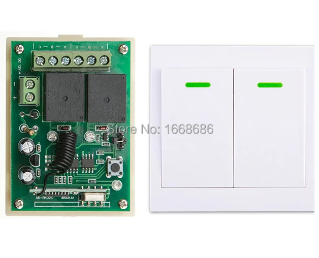

New DC12V 2CH Wireless Remote Control Switch System Receiver +Wall Panel Remote Transmitter Sticky Remote Smart Home Switch
