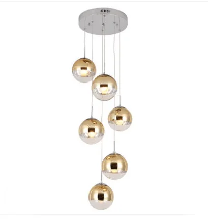 Stair rotating long pendant light Nordic personality glass living room dining room modern minimalist stair long pendant lamps - Body Color: 6 lights gold