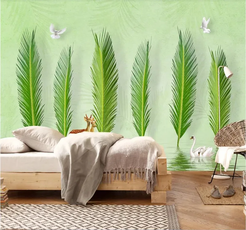 Custom wallpaper modern minimalist three-dimensional leaves elk TV sofa wall decoration waterproof material Custom wallpaper modern minimalist three-dimensional leaves elk TV sofa wall decoration waterproof material