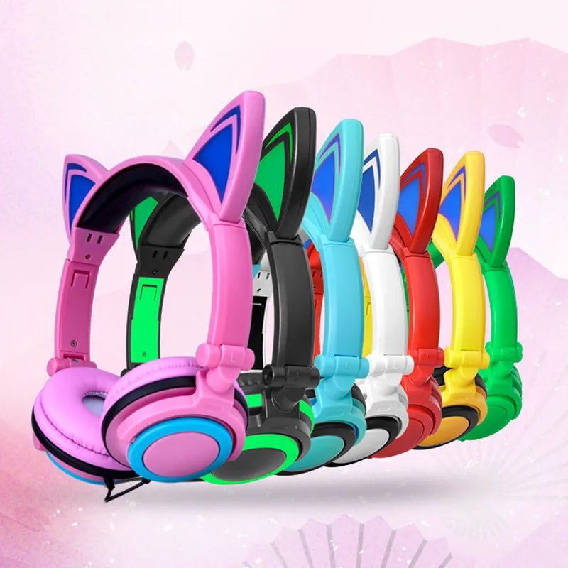 

SIFREE Cat Ear Headphones with LED Light Cute Cat Ear Flashing Glowing Headset for Girls Foldable Gaming Headset for PC iPhone