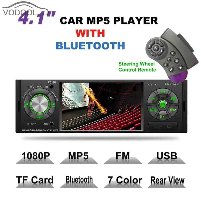 

VODOOL 4.1" 1 Din Bluetooth Handsfree Aux Stereo Audio Auto Car MP5 Player Remote Control FM Radio Autoradio with Reverse Camera