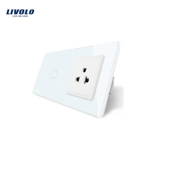 

Livolo Touch Switch&US Socket, White Crystal Glass Panel, 110~250V 13A US Wall Socket with Light Switch, VL-C701-11/VL-C7C1US-11