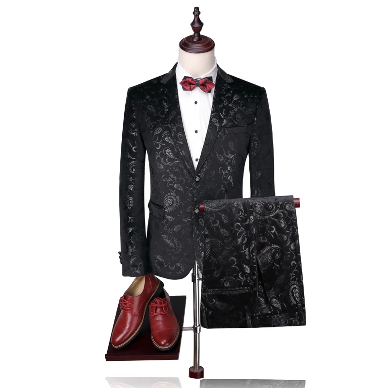 

autumn Black long-sleeved men suit jacket and pants slim design men dress two piece set Asia size S - XXXXL