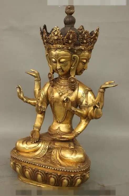 

S6566 20 Tibet Bronze Gilt Temple 4 Hends 8 Arms Kwan-Yin Guan Yin Buddha Statue D0318