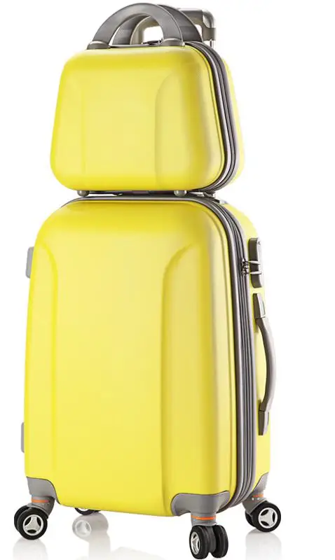 Для женщин спинер ABS Чемодан и косметичка 2 предмета в комплекте 20/24/28 дюймов кодовый замок Дорожный чемодан на колесиках комплекты 9 Цвета - Цвет: 20 Inch Yellow