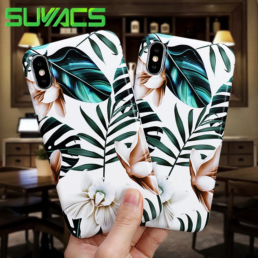 

SUYACS Leaves & Flowers Pattern IMD Soft Case For iPhone XS MAX XR X 6 6S 7 8 Plus Protector Phone Back Cover Case Coque Gift
