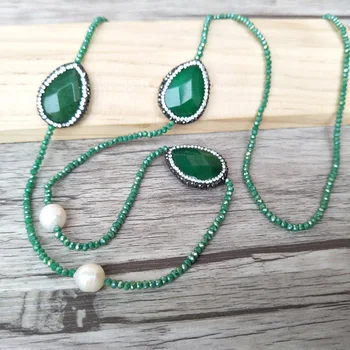

5 Pieces Natural stone with paved rhinestone beads,pearl beads,Jewelry Crystal Glass Beaded Handmade Necklace NK389