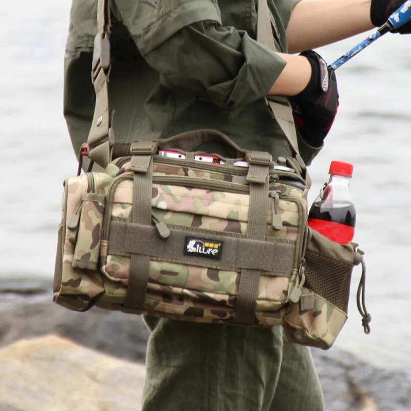 

1200D Fishing Bag Multi-function Fishing Tackle Bag Waterproof Canvas Waist Fishing Lure Bag Shoulder Fishing Accessories