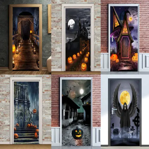 Abóbora fantasma Porta Adesivo PVC Auto-adesivo papel de Parede Mural Sala Cozinha Decalques 3D