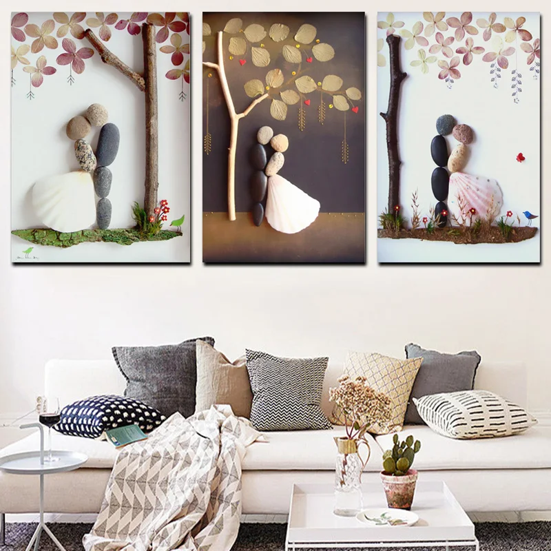 Triptych Print Abstract Flower Stone DIY Couple Kiss Canvas Painting Minimalist Art Poster Wall Picture For Living Room Decor (2)