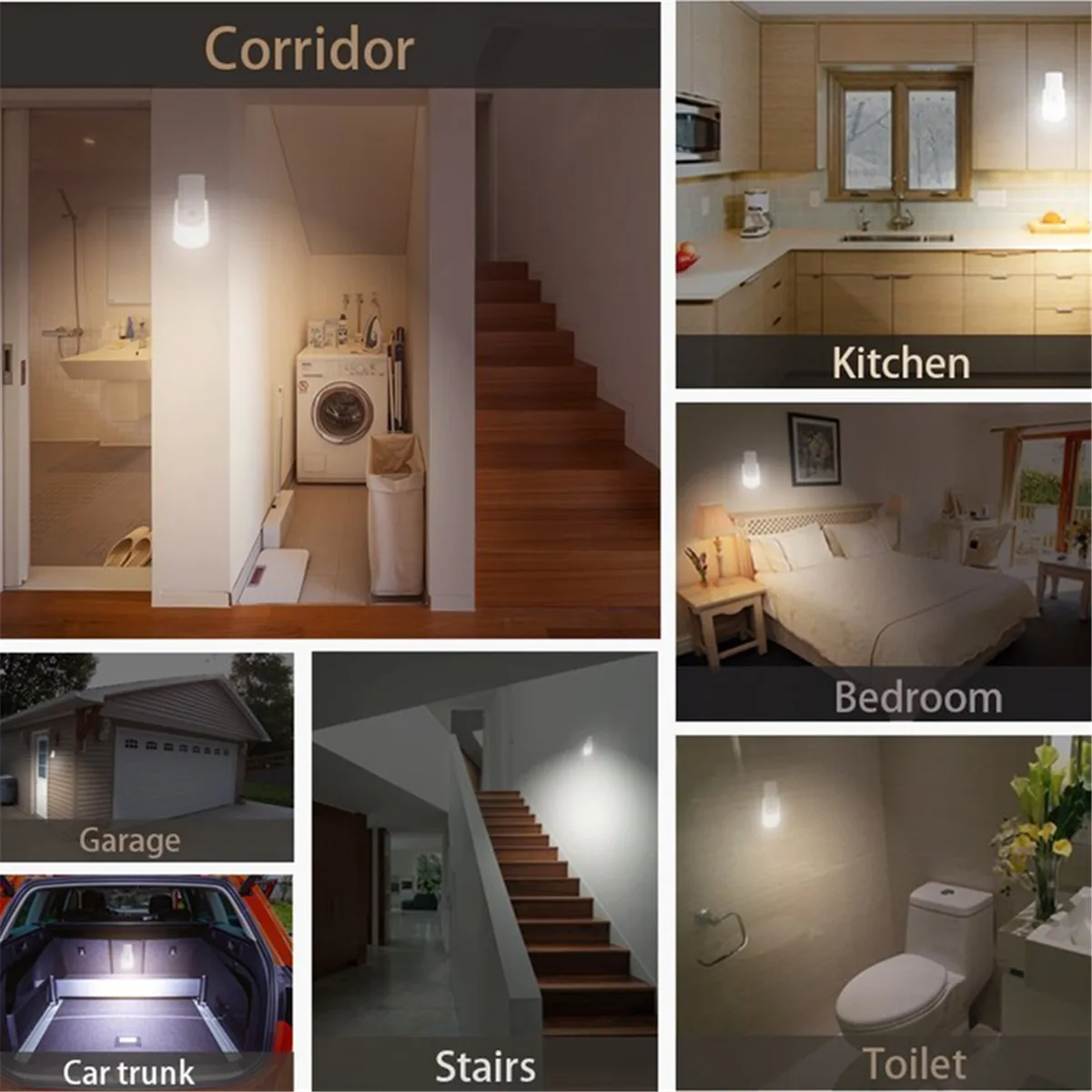 

LED PIR Motion Sensor Night Light Wireless Automatic Induction Wall Lamp Cabinet Stair Flashlight Torch Emergency Lighting