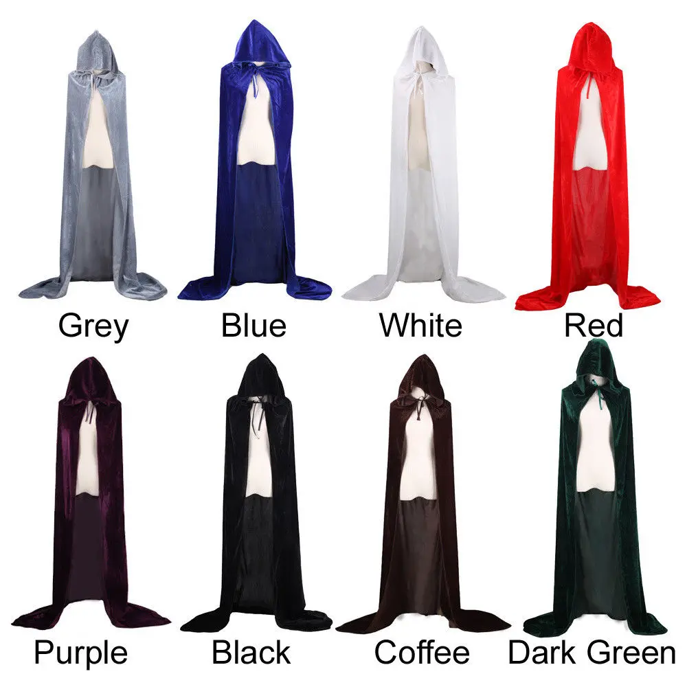 

Velvet Hooded Cloak Medieval Pagan Witch Vampire Cape Halloween Fancy Dress