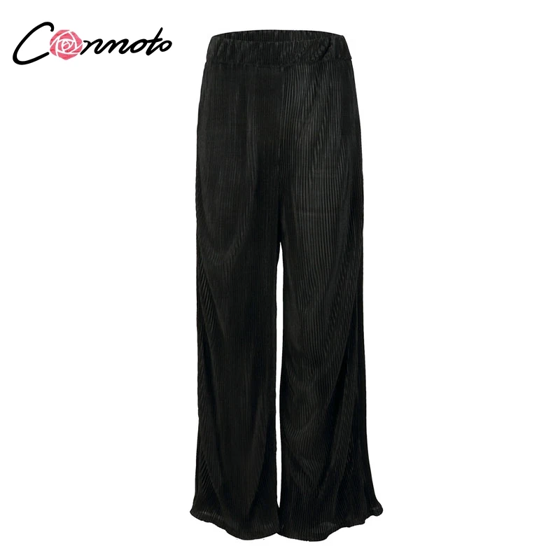 Conmoto Повседневные широкие женские брюки, женские драпированные чёрные брюки, женские брюки с высокой талией, лето