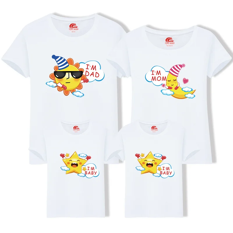 Family Matching Outfit Summer Short Sleeve T Shirt Top Clothes Cotton Mother Father Son daughter Dress Cartoon Sun Moon LD10392