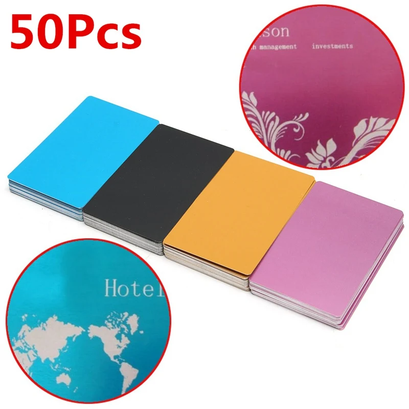 

50Pcs 85x54x0.17MM Colorful aluminum alloy Plate Laser Marking Business Card Blank Metal THIN-Style DIY Craft Supplies