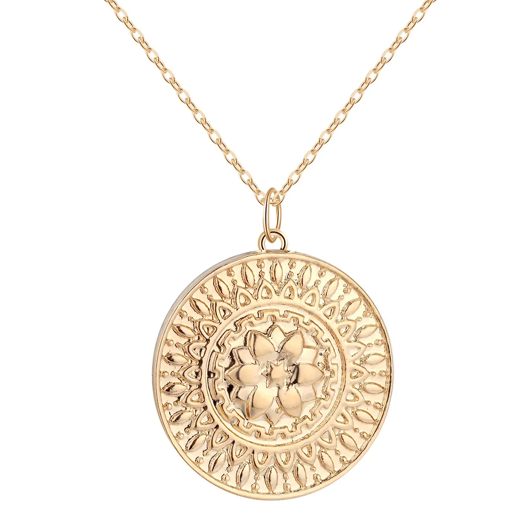

2019 New Fashion Silver Gold Color Round Pendant Necklace For Women Girls Bohemian Vintage Charm Necklaces Boho Jewelry Gift