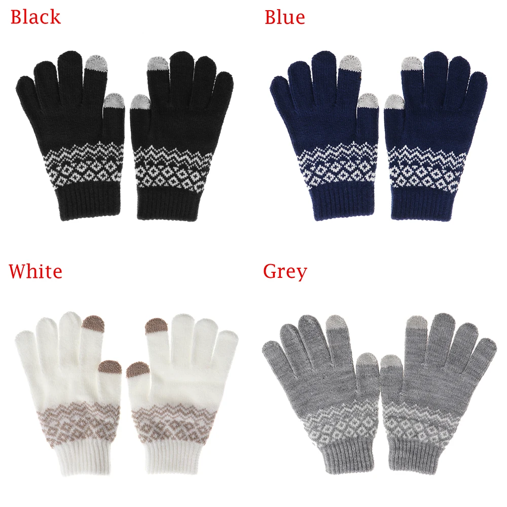 Модные вязаные перчатки унисекс для женщин и мужчин, зимние теплые перчатки для экрана телефона, перчатки на весь палец, тянущиеся шерстяные варежки, аксессуары