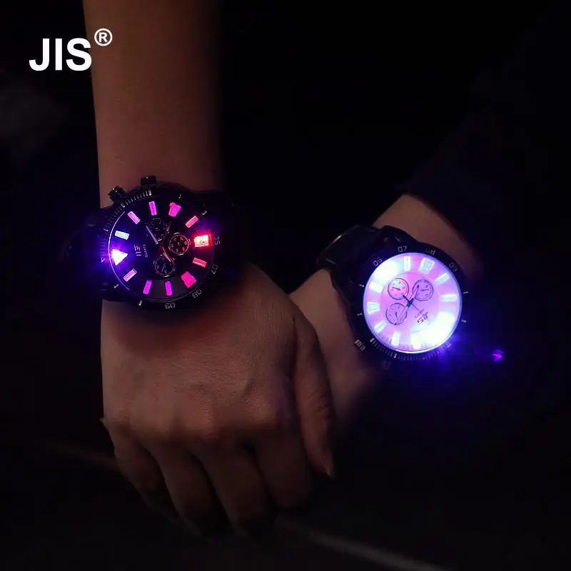 Мода JIS бренд большой циферблат светодиодный подсветка спортивные часы на резиновом ремешке наручные часы для мужчин и женщин унисекс черный белый красный
