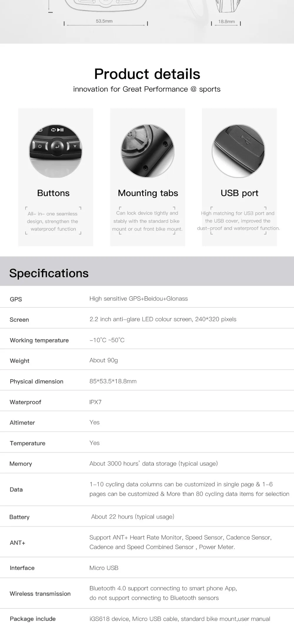 Gps Велоспорт iGS618 i gps порт Велокомпьютер gps навигация Спидометр IPX7 3000 часов хранения данных Bryton Rider GARMIN EDGE 200