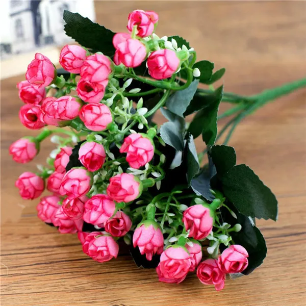 Искусственные бутоны для маленькой розы, 36 голов/букет, шелковые розы, искусственные цветы для дома, вечерние украшения для свадьбы, Дня Святого Валентина - Цвет: Розовый