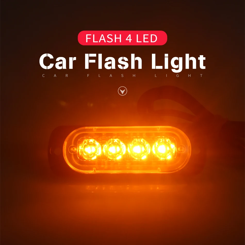 1x 4 LED Super Bright White&ampAmber Warning Light Car Truck Van Side Strobe Red Blue Ambulance Emergency | Автомобили и