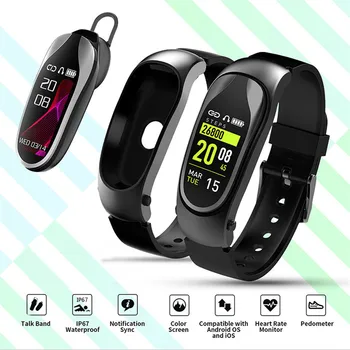 

Fitness Bracelet Smart Band Bluetooth Headset Color LCD Android IOS Wristband with Call Reminder Heart Rate Monitoring Earphones