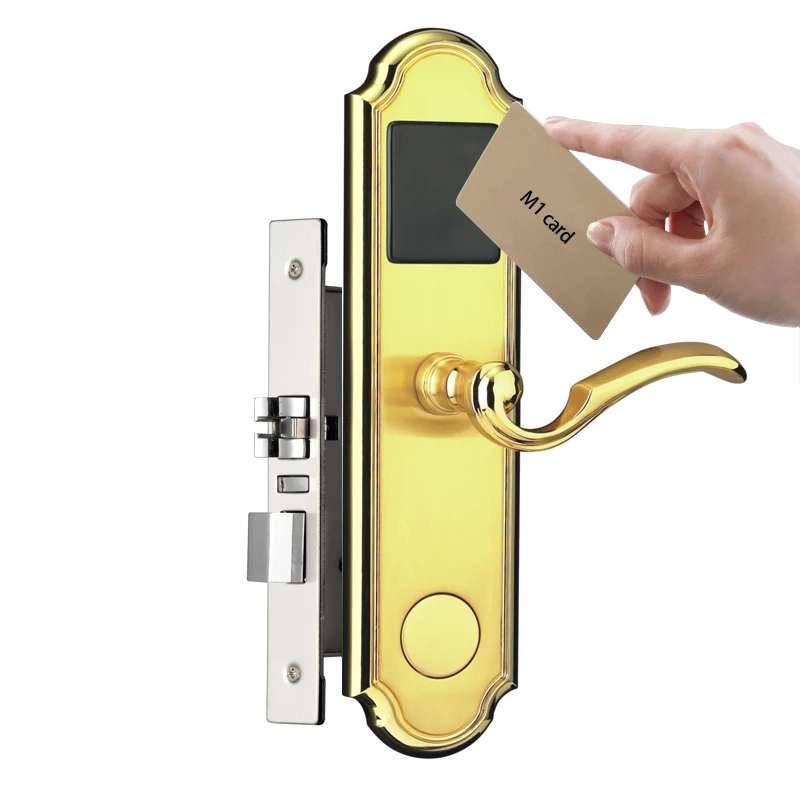 Golden color RFID home door lock electronic key card access locks in