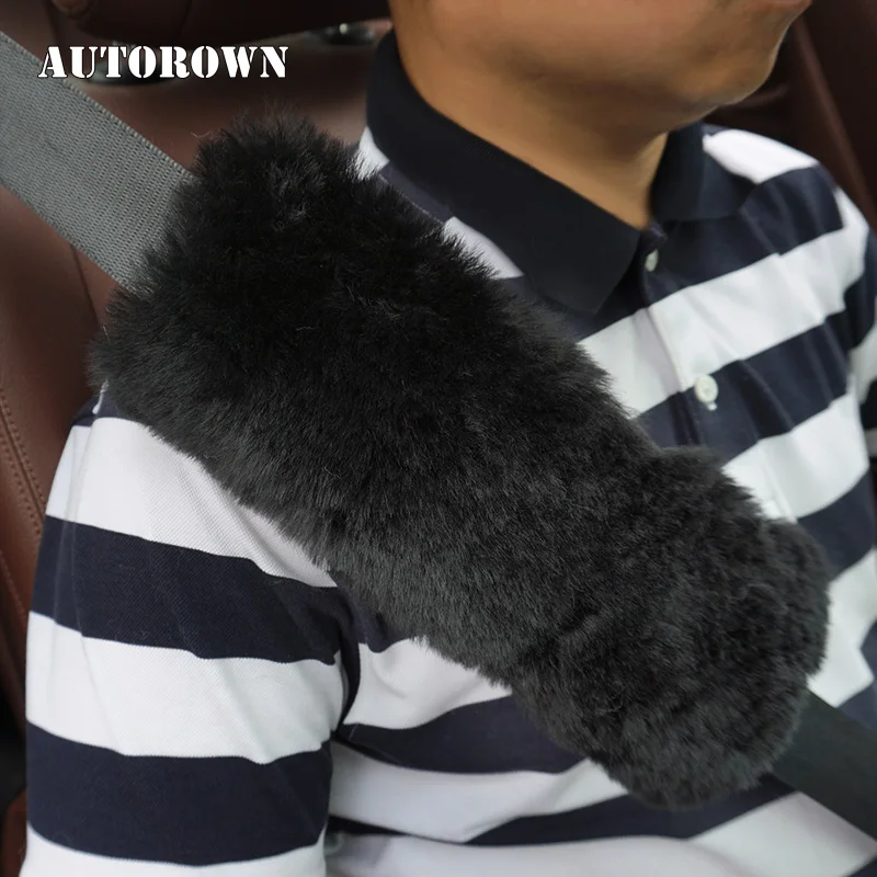 

AUTOROWN 100% Australian Sheepskin Car Seat Belt Cover Car Poad Safety Belt Protection Shoulder Pads For Universal Cars 5 Colors