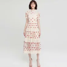 High quality elegant mesh dress 2019 summer runways embroidered floral dress Chic women's lace dress A461 floral embroidered lace panel slip dress
