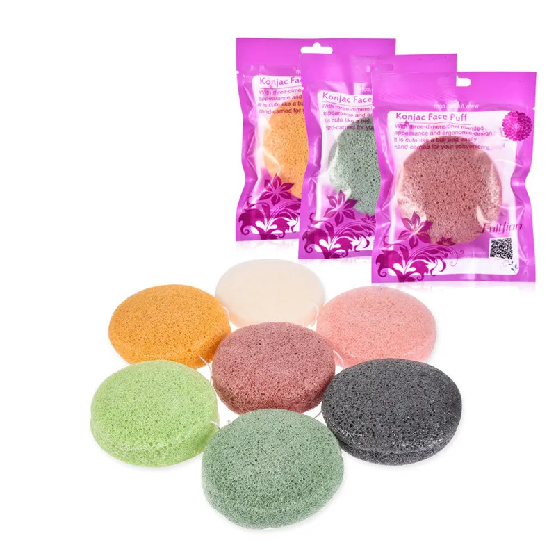 Губка Konjac круглой формы косметическая губка для очистки лица натуральный спонж