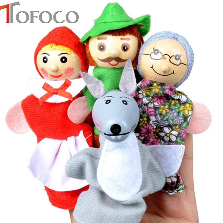 Baby Cartoon Fairy Tale People Finger Puppets Wooden Theater Soft Doll Kids Educational Toys for